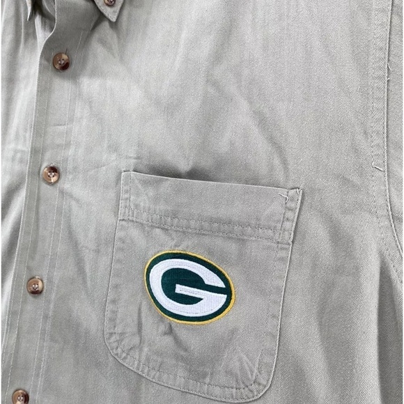 Vtg Logo 7 Packers Shirt Men M LS Button Down Khaki Beige Game Day Green Bay Y2K - Picture 15 of 16